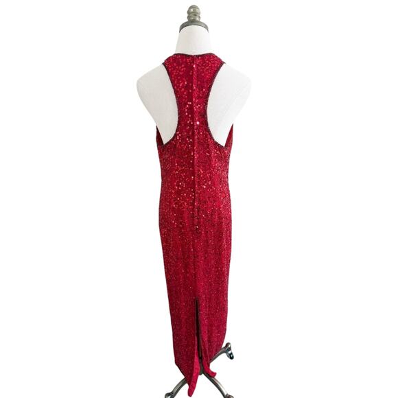 Vintage Laurence Kazar Red Sequin Full Length Dress Size S/M Racerback Crew Neck - Picture 5 of 10